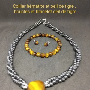 Collier coeur en hématite et oeil de tigre