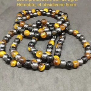 Bracelet Obsidienne, tigre, hématite