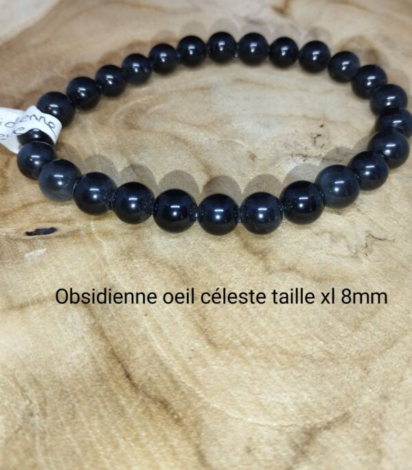 Bracelet Obsidienne oeil céleste 8mm taille xl